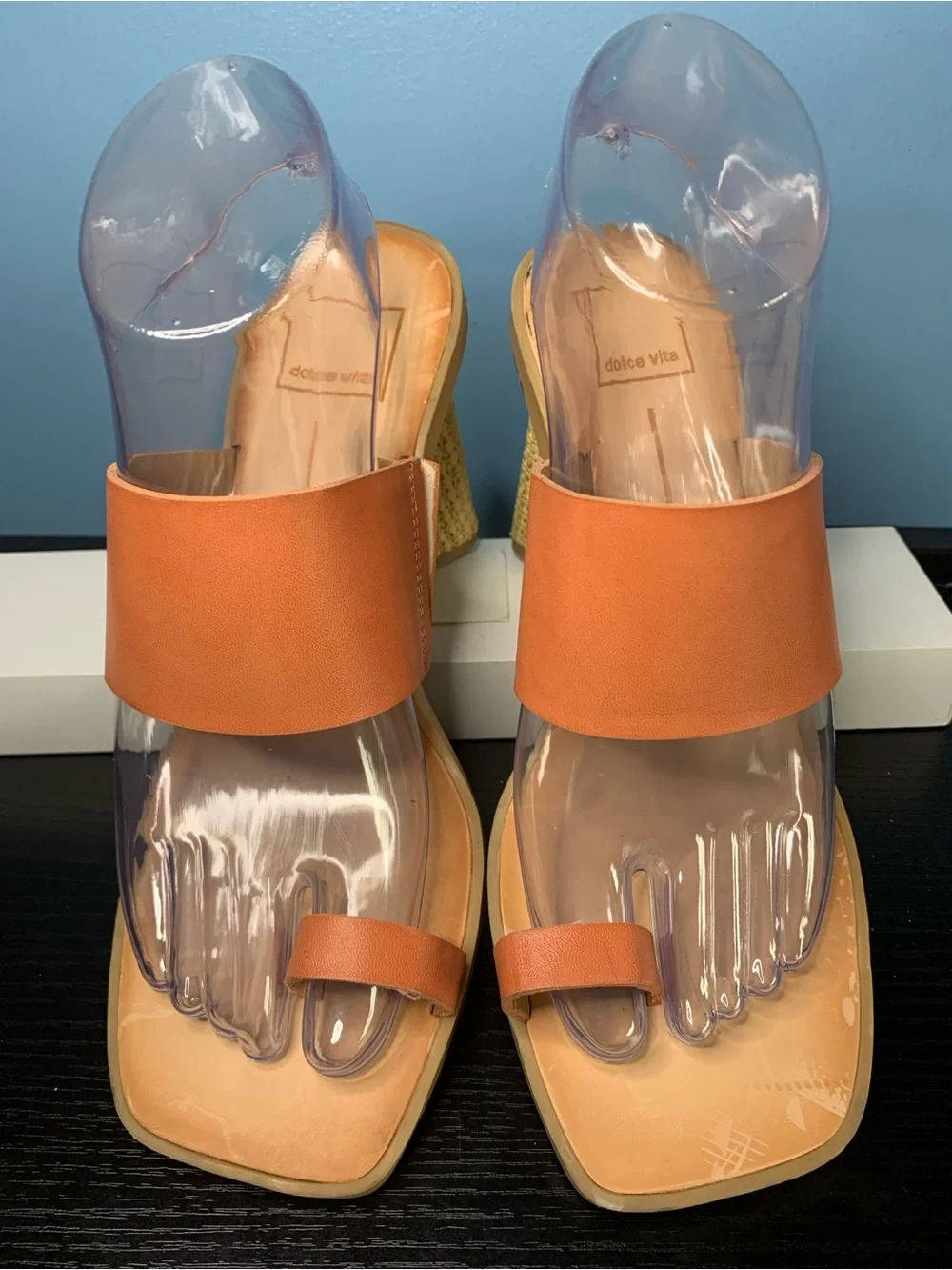 Dolce Vita Peach & Raffia Slide Sandal with Heel